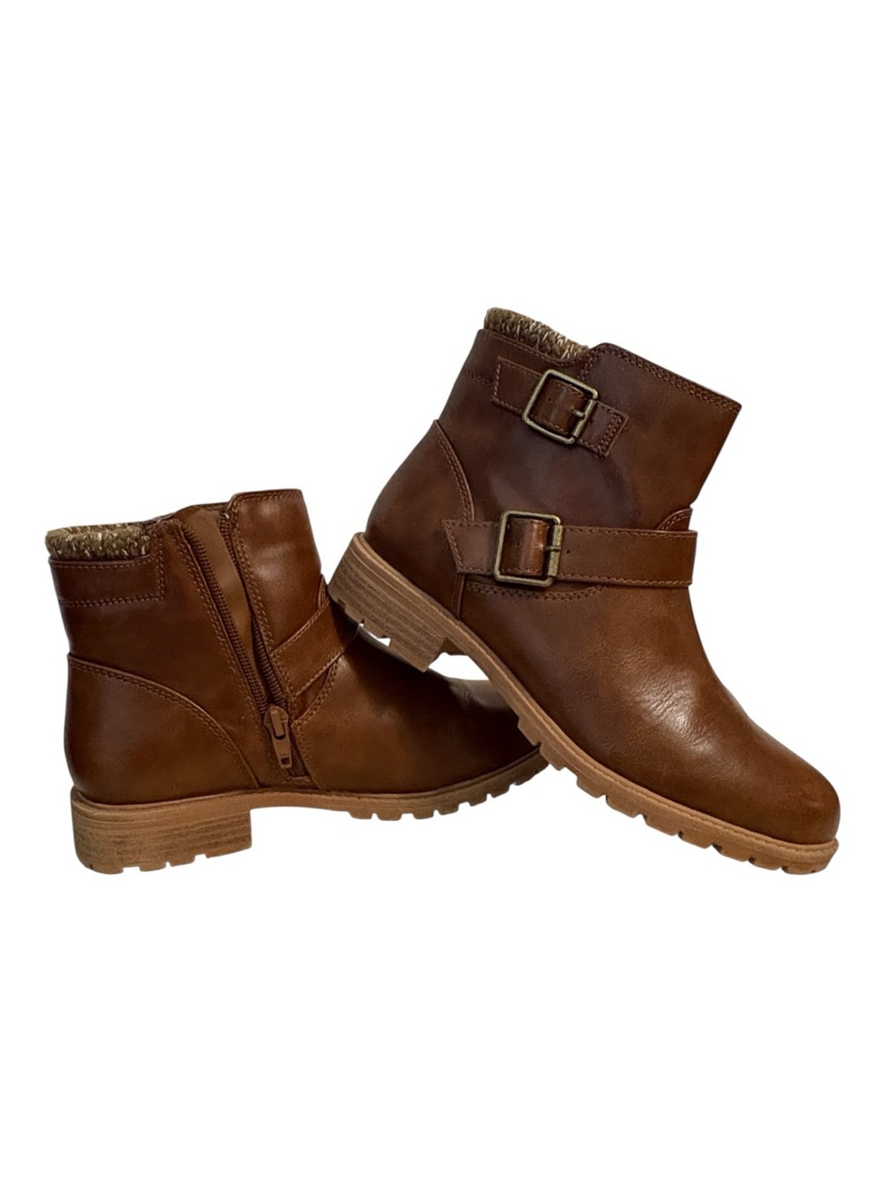 Women's Brown Leather Ankle Boots with Buckle Strap. Size 4.